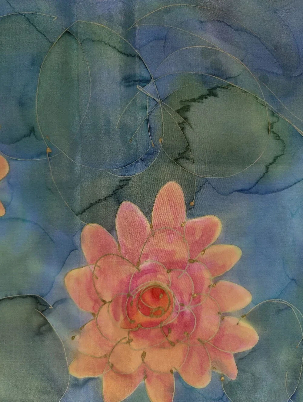 Rare Noel A. Bray Signed Silk Scarf. Hand-Painted Water Lily Art, 35